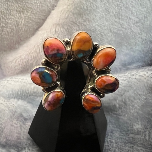 ❤️ Pink Dream Dahlia Turquoise Naja 925 Navajo Statement Adjustable Ring 9.9gm - Picture 5 of 13